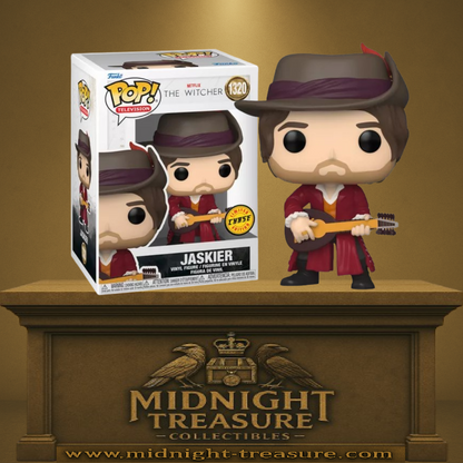 Funko Pop! Jaskier (1320) – Chase Edition – Figurine exclusive représentant le célèbre barde de The Witcher, vêtu de rouge et tenant son luth. Un must-have pour les fans de la série Netflix et les collectionneurs !
