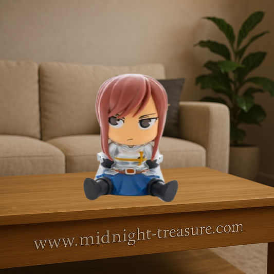 Tirelire Fairy Tail – Erza Scarlet – 18 cm – Plastoy. Une figurine rigide à l’effigie d’Erza dans une pose de combat. Parfaite pour les fans de Fairy Tail souhaitant protéger leurs économies avec style.