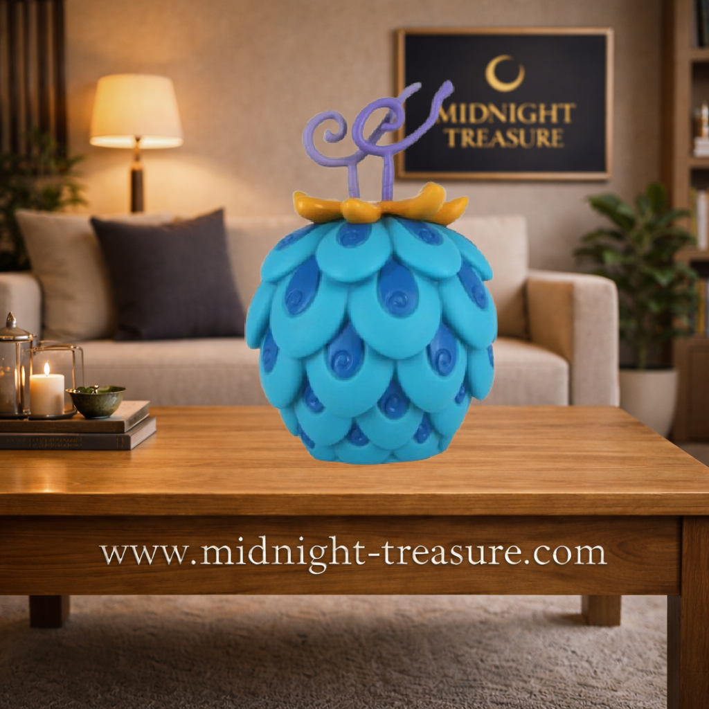Tirelire One Piece Fish-Fish Fruit Uo Uo no Mi modèle Dragon Azur de 14 cm par Plastoy. Reproduction fidèle du Fruit du Démon mythique de Kaido, idéale pour la collection et la décoration des fans de One Piece.