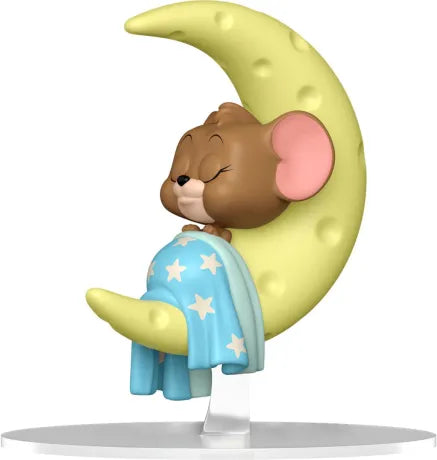 Funko Pop! Tom & Jerry – Jerry endormi (N°2007). Figurine représentant Jerry blotti contre une lune, emmitouflé dans une couverture étoilée. Une version adorable et incontournable pour les fans de Tom & Jerry.