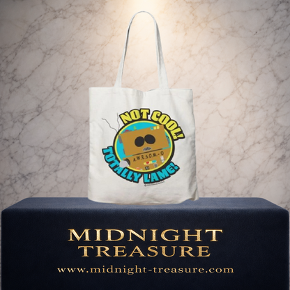Tote bag South Park AWESOM-O 4000 avec illustration du célèbre robot de Cartman et slogan Not Cool Totally Lame, sac en coton 40 x 40 cm sous licence officielle.