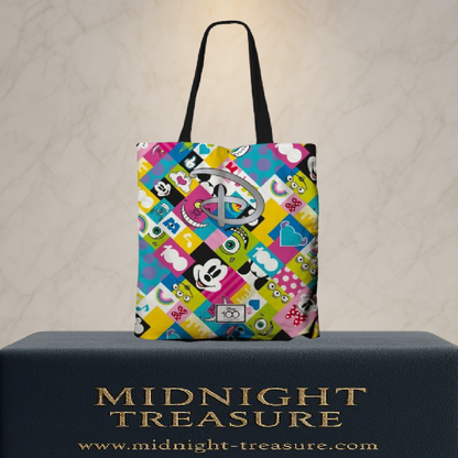 Tote bag Disney 100 ans collage en édition limitée, dimensions 40 x 33 cm. Sac premium sous licence officielle célébrant les personnages iconiques Disney.