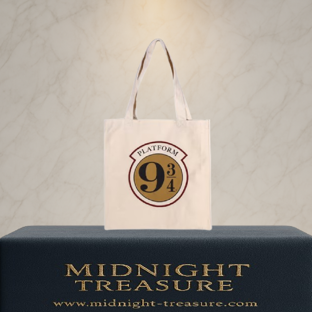 Tote bag Harry Potter Plateforme 9 ¾ en coton, dimensions 36,7 x 40 cm, sac réutilisable sous licence officielle.