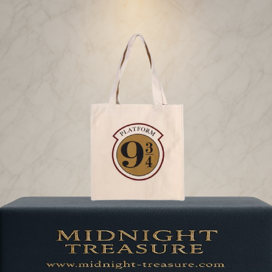 Tote bag Harry Potter Plateforme 9 ¾ en coton, dimensions 36,7 x 40 cm, sac réutilisable sous licence officielle.