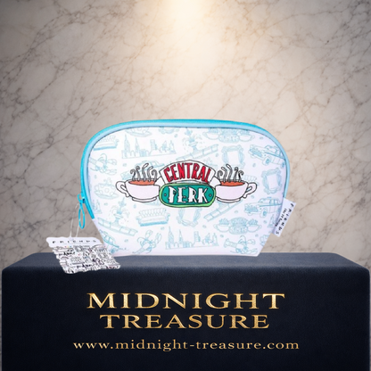 Trousse Friends Central Perk avec logo café et motifs de la série, accessoire pratique en polyester sous licence officielle.