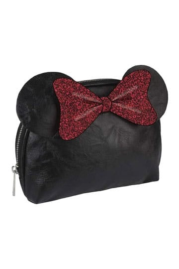 Trousse de toilette Minnie – Disney – 23 x 15 x 9 cm. Trousse noire avec oreilles et nœud rouge pailleté. Un accessoire pratique et glamour pour les fans de Minnie et de l’univers Disney.