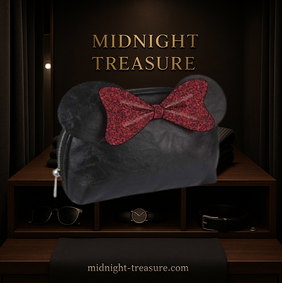 Trousse de toilette Minnie – Disney – 23 x 15 x 9 cm. Trousse noire avec oreilles et nœud rouge pailleté. Un accessoire pratique et glamour pour les fans de Minnie et de l’univers Disney.