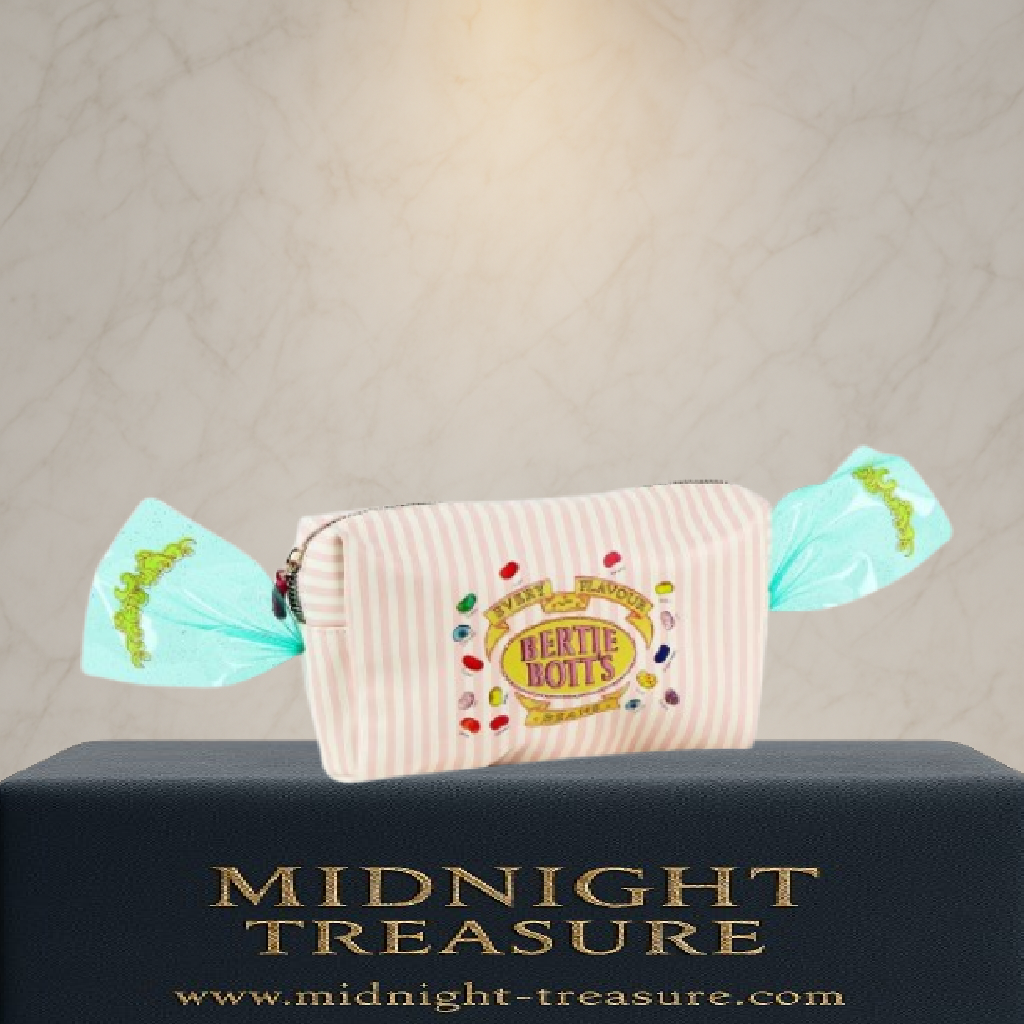 Trousse de voyage Harry Potter – Honeydukes – Bertie Bott’s – 20 x 11,3 x 7 cm. Trousse pastel façon bonbon avec dragées surprises et finitions translucides.