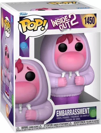 Funko Pop! Inside Out 2 – Embarrassment (Embarras) – N°1450. Figurine fidèle représentant Embarras en sweat violet, expression timide et design pastel.
