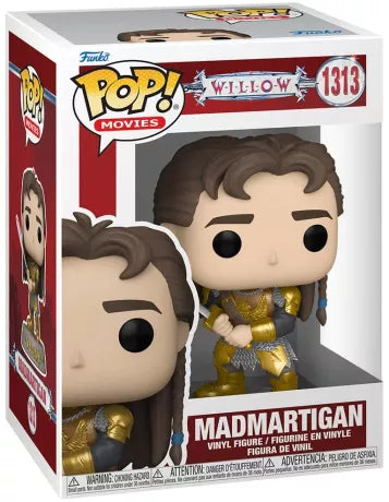 Funko Pop! Willow – Madmartigan (N°1313). Figurine représentant Madmartigan en armure dorée et cotte de mailles, tenant son épée avec détermination. Une pièce culte pour les fans du film Willow.