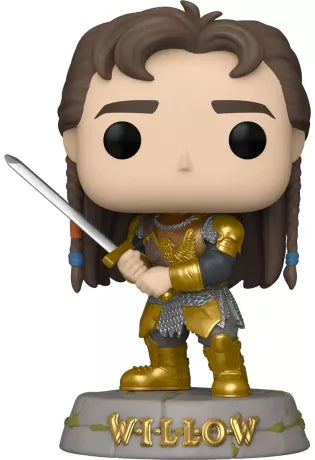 Funko Pop! Willow – Madmartigan (N°1313). Figurine représentant Madmartigan en armure dorée et cotte de mailles, tenant son épée avec détermination. Une pièce culte pour les fans du film Willow.