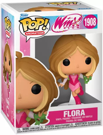 Funko Pop! Winx Club – Flora (N°1908). Figurine de Flora en lévitation avec tenue rose et élément végétal.