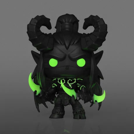 Funko Pop! World of Warcraft – Illidan Stormrage CHASE (N°1101). Version noire avec effets verts fluorescents, détaillée et impressionnante, parfaite pour les fans de Warcraft.
