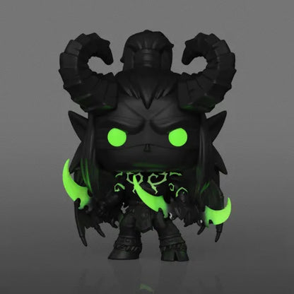 Funko Pop! World of Warcraft – Illidan Stormrage CHASE (N°1101). Version noire avec effets verts fluorescents, détaillée et impressionnante, parfaite pour les fans de Warcraft.