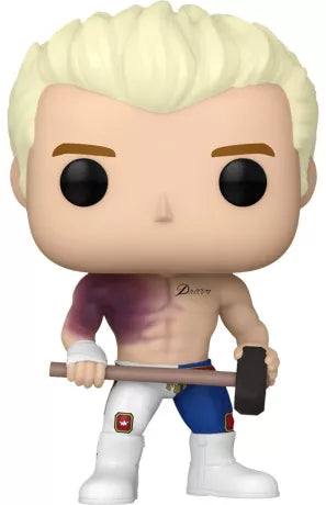 Funko Pop! WWE – Cody Rhodes “The American Nightmare” (N°152). Figurine détaillée de Cody Rhodes torse nu, blessure réaliste et marteau à la main.