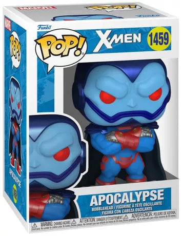 Funko Pop! X-Men – Apocalypse (N°1459). Figurine imposante avec peau bleue, yeux rouges et armure futuriste, bras croisés et cape sombre. Une pièce culte pour les fans de Marvel et des mutants.