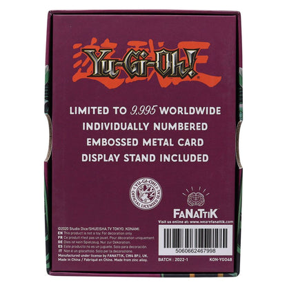 Carte Yu-Gi-Oh! – Jinzo – Réplique Métal 1:1 – Édition Limitée. Réplique premium en métal du célèbre monstre cybernétique Jinzo, format 7,5 x 5 cm. Une pièce de collection incontournable pour les fans de Yu-Gi-Oh!.