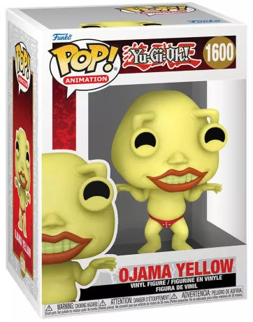 Funko Pop! Yu-Gi-Oh! – Ojama Yellow (Ojama Jaune) (N°1600). Figurine décalée avec corps jaune, grands yeux et slip rouge à pois blancs. Une pièce culte et humoristique pour les fans de Yu-Gi-Oh!.